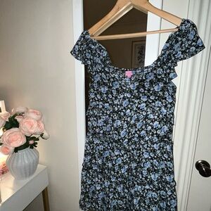 Francesca's Collections Black and Blue Floral Mini Dress
